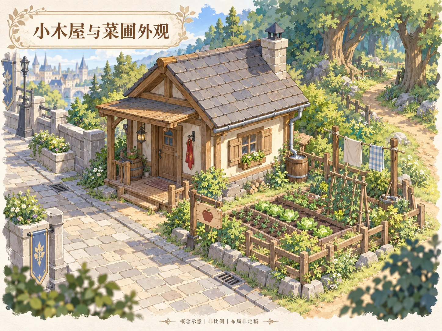小木屋与菜圃外观
