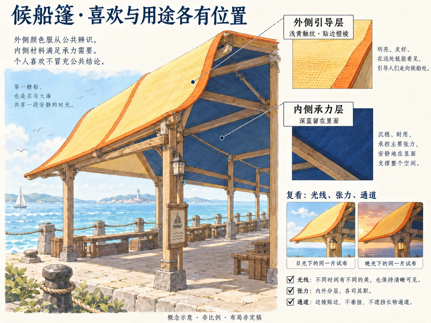候船篷内外分层