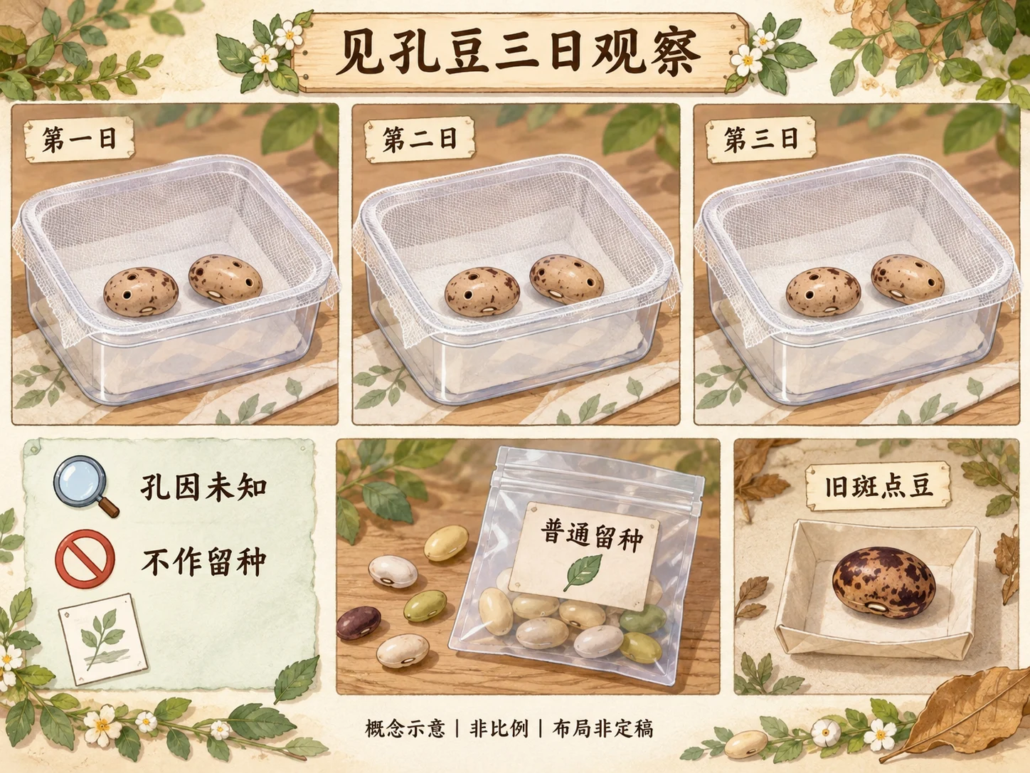 见孔豆三日观察